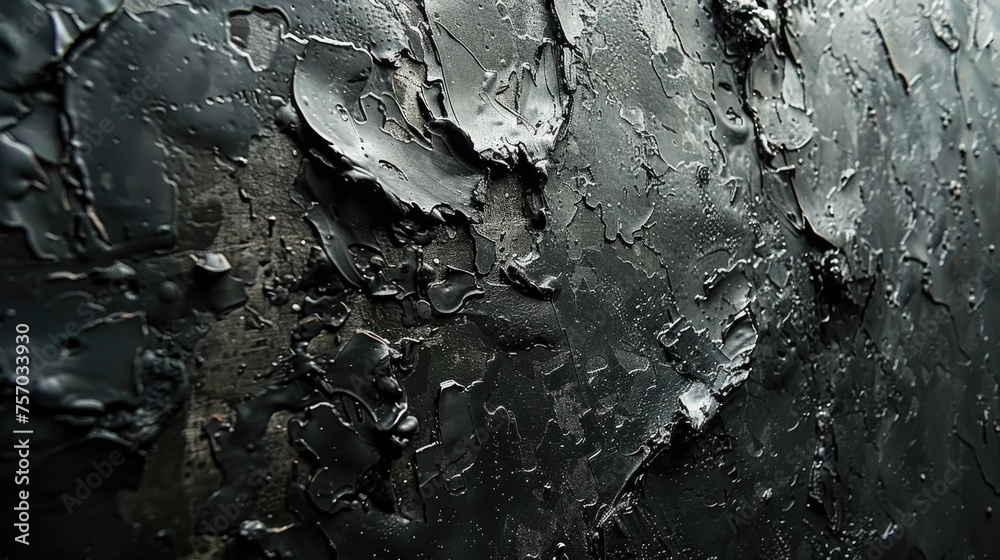 Obraz premium Close-up of black textured paint with water droplets.