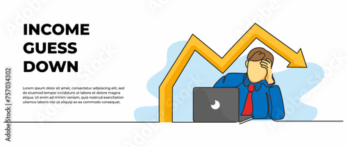 Working depressed man vector illustration. Depressed man falling income design concept. 