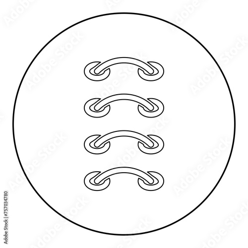 Cross stitching sew darning-stitch stalks of the threads insertion sewing sramps connect fabric Surgical seams Rough seam patch suture icon in circle round black color vector illustration image 