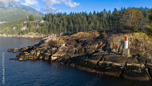 Lighthouse, Island, Mountains, Whitecliff, Horseshoe Bay, North Vancouver, Drone Photo, Aerial, British Columbia, Canada photo