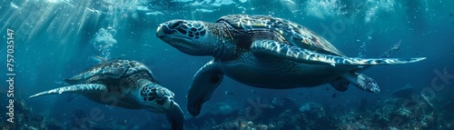 Marine adventure sea with turtles glide