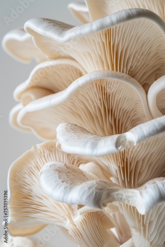 Macro shot of white oyster mushrooms.