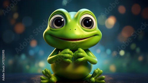 A green frog is sitting on a table with its mouth open and its eyes wide