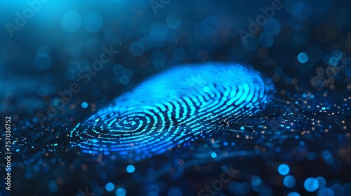 A single fingerprint is displayed on a vibrant blue background 