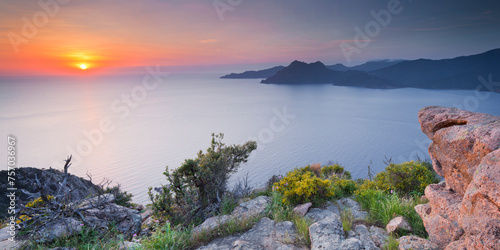 Obraz na plátně Frankreich, Korsika, Golfo di Porto, La Calanche, Sonne