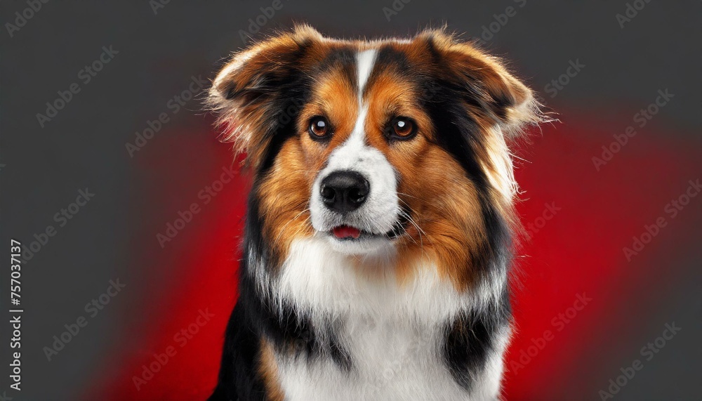 Contrast Canine: Isolated Dog Against Red and Black with White Background