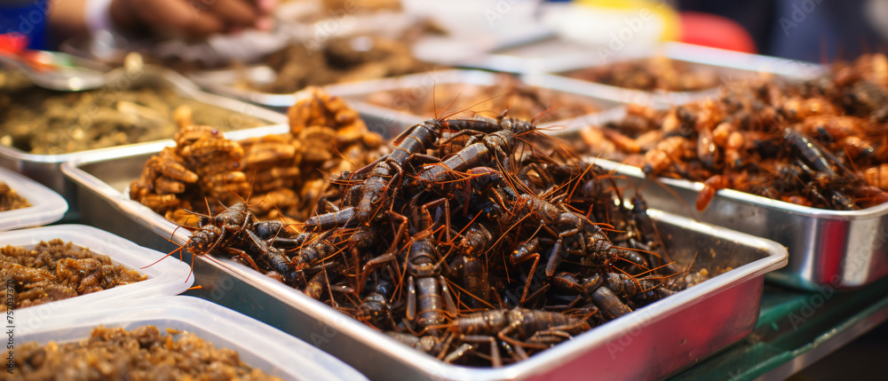 Dried insects sold on the street in Thailand 