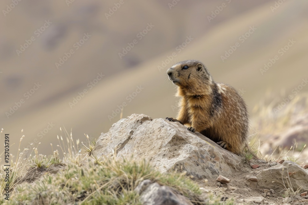 Tarbagan marmot( Marmota camtschatica Pallas) is basking in the sun Tarbagan marmot( Marmota camtschatica Pallas) is basking in the sun