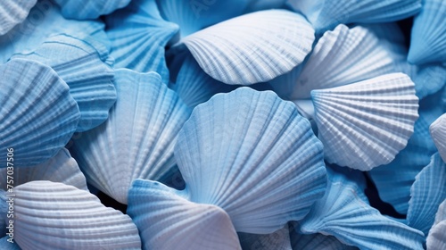 Close-up of a pile of blue shells.