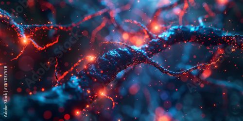 3D render of colorful neon glowing cells and neurons,Neurons cells concept,banner