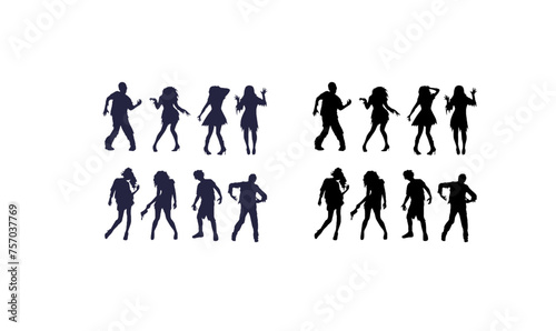 zombies silhouettes set, walk, model, body, woman, silhouette, people, vector, collection, zombie icon set, zombie silhouette group, zombie illustration vector,