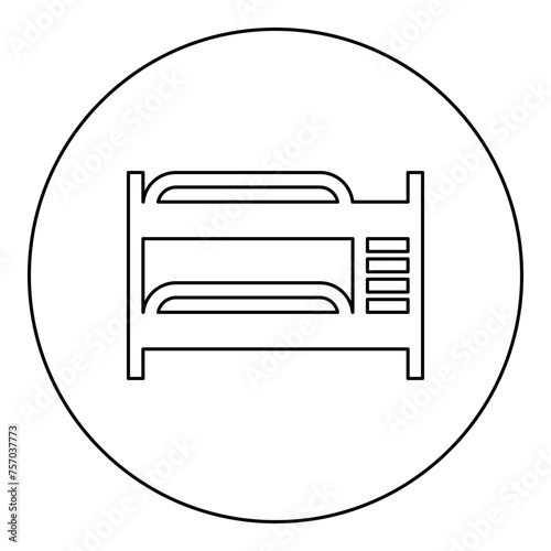 Double tier bunk bed icon in circle round black color vector illustration image outline contour line thin style