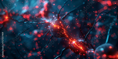 3D render of colorful neon glowing cells and neurons,Neurons cells concept,banner