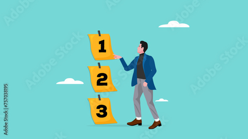 work priorities schedule, Set a schedule for which work should be prioritized and put aside, Division of work time or task management, Business people organize work priorities with sticky notes