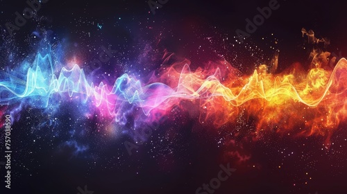 A vibrant sound wave in various colors against a dark backdrop