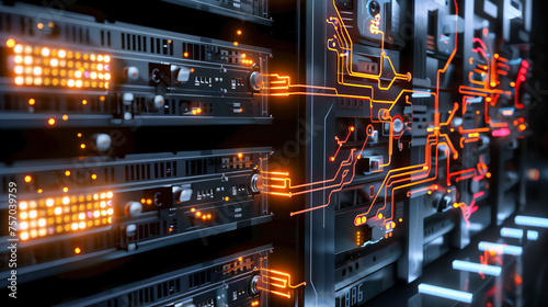 Modern Datacenter with Server Racks, High-Tech Networking and Computing Equipment in a Secure Room, Technology and Connectivity
