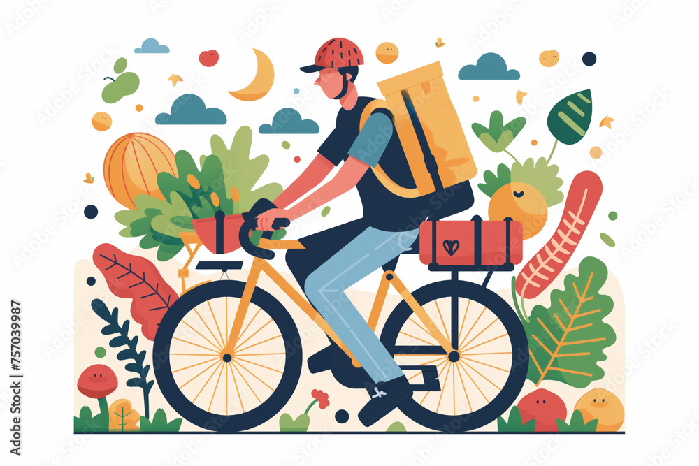 Fototapeta premium Delivery man on a bike, flat design