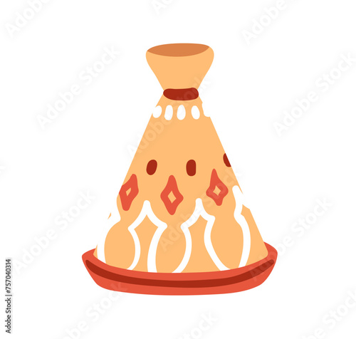 Tagine dish, traditional Moroccan kitchen vessel with conical lid. Tajine, Mo...