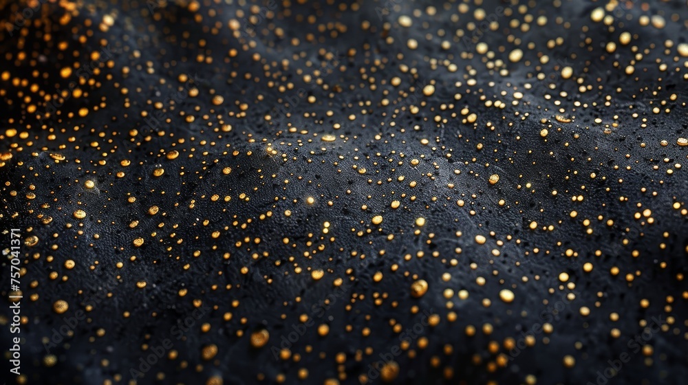 Black surface with gold dots.
