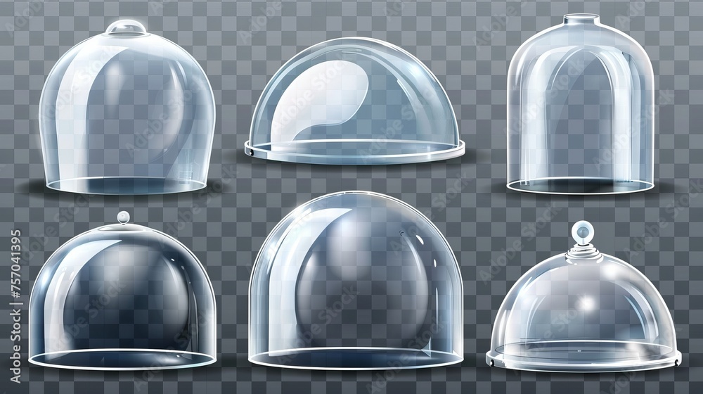 The set of glass domes is isolated on a transparent background ...