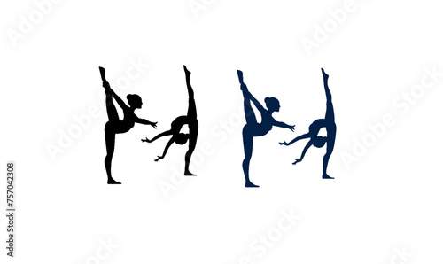 flat design gymnast silhouette illustration vector,  fitness,  woman, gymnastics,  exercise, jumping, dancer, vector, silhouettes, art, body, 