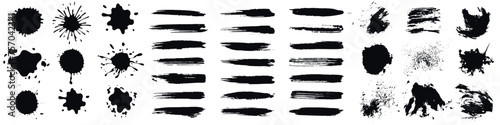 Big vector set of blots  grunge black paint  ink brush strokes. Grunge circle freehand drawing  Ink splatters  grungy painted lines  brush strokes  brushes  grungy.