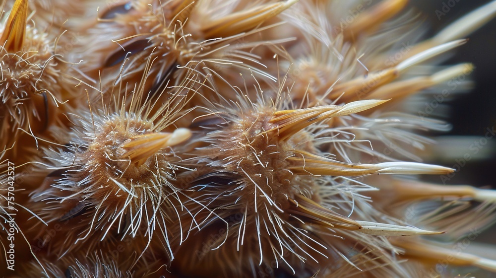 Detailed macro shot of Arctium burdock burrs with tiny hooks that cling to passing animals' fur. Detailed macro shot of Arctium burdock burrs with tiny hooks that cling to passing animals' fur.