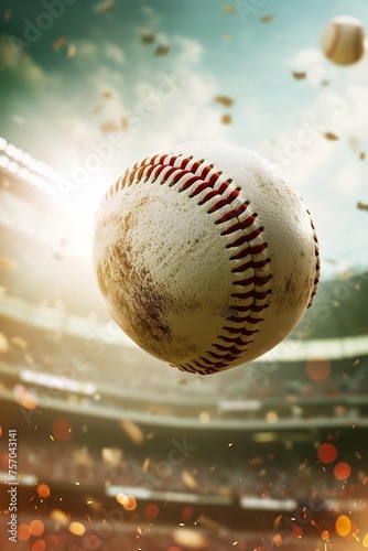 Baseball ball flying in an empty stadium  © Creative Universe