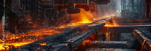 Rolling process in action at a steel mill