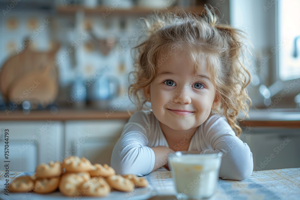 Young child enjoys a treat of biscuits and mozzarella in the kitchen following class.