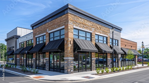 New Commercial Retail and Office space for sale or rent in a mixed-use building with storefront and awning. photo