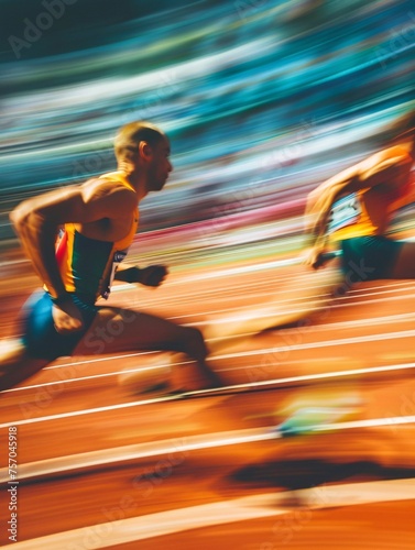 Blurred start in athletics sprint.