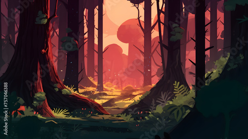 dense jungle forest and tall trees illustrations