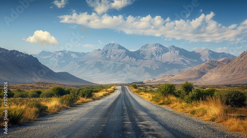 Serene landscape with empty road and distant mountain view