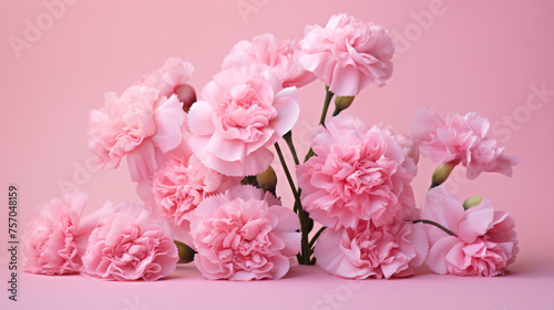 Beautiful pink carnation flowers bouquet on pink background