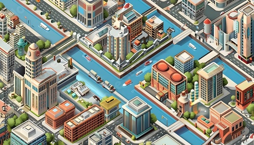 color illustration of isometric city map
