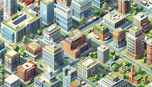 color illustration of isometric city map © thiraphon