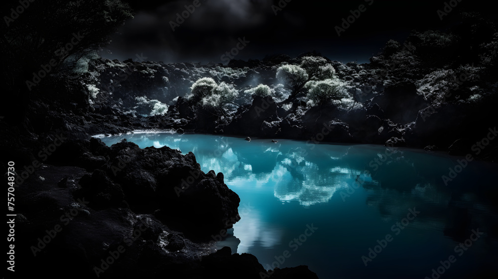 Blue Lagoon on a black background