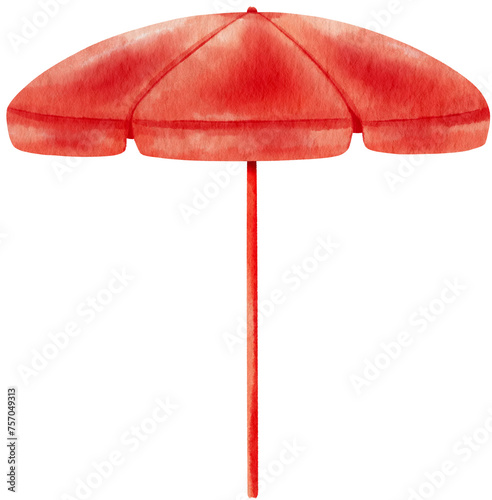 red beach umbrella watercolor illustration