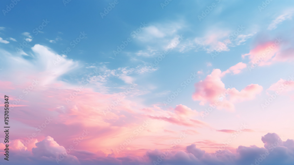 Blue sky colored with sunset light and pink pastel col