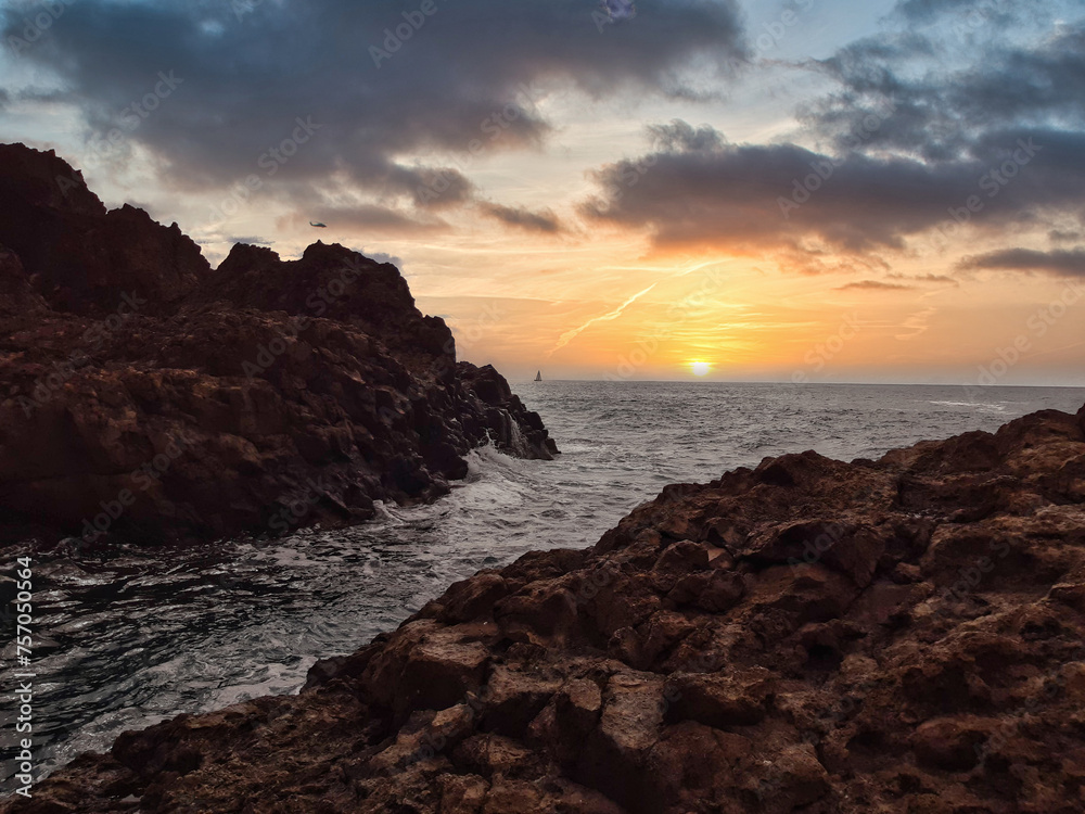 sunset on the atlantic ocean, la palma island,spain