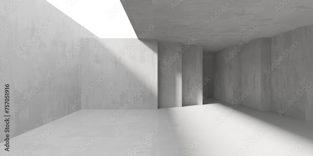 Concrete room with abstract interior. Open space. Industrial background template Concrete room with abstract interior. Open space. Industrial background template