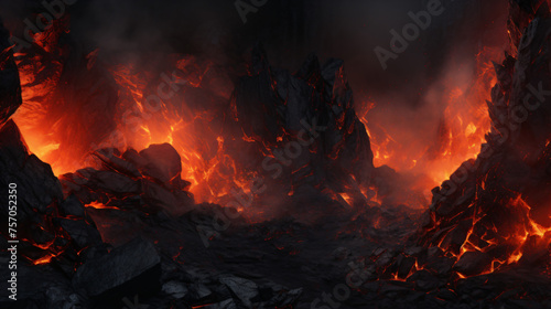 Burning coal creates glowing fire detailed energy pano photo