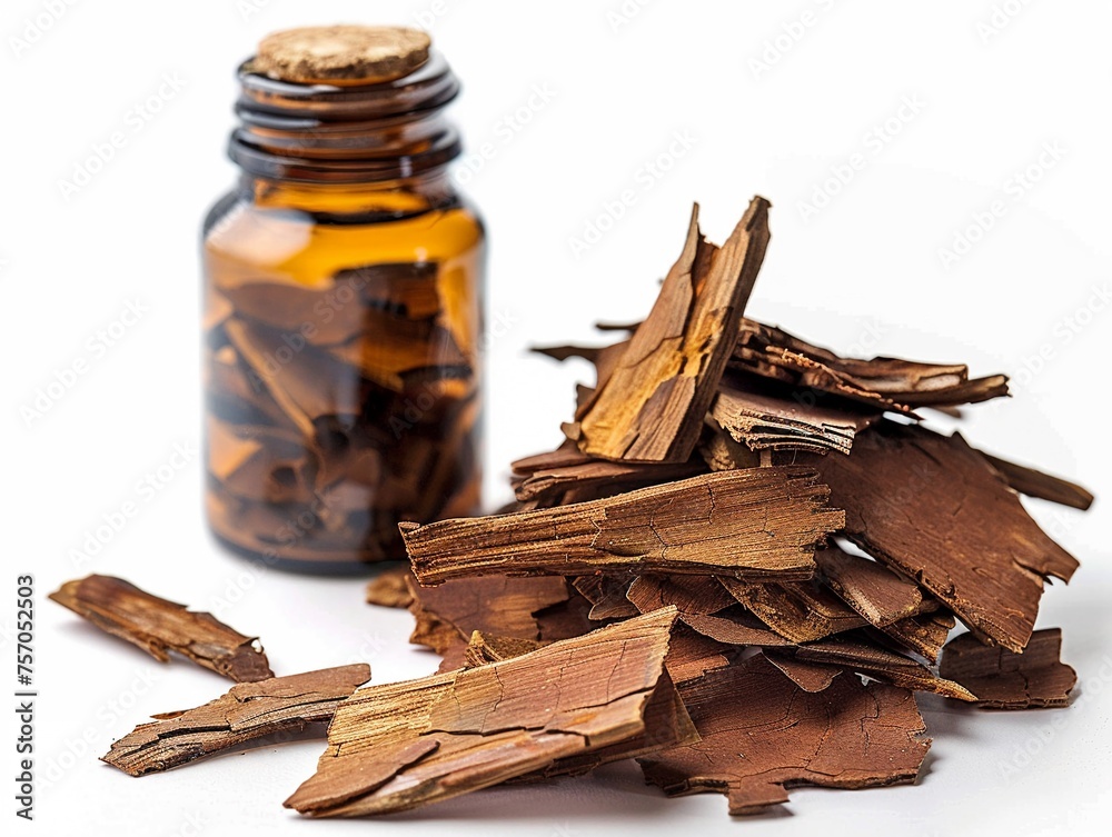 Yohimbe Extract A cluster of yohimbe bark or a bottle of yohimbe extract supplements Yohimbe Extract A cluster of yohimbe bark or a bottle of yohimbe extract supplements