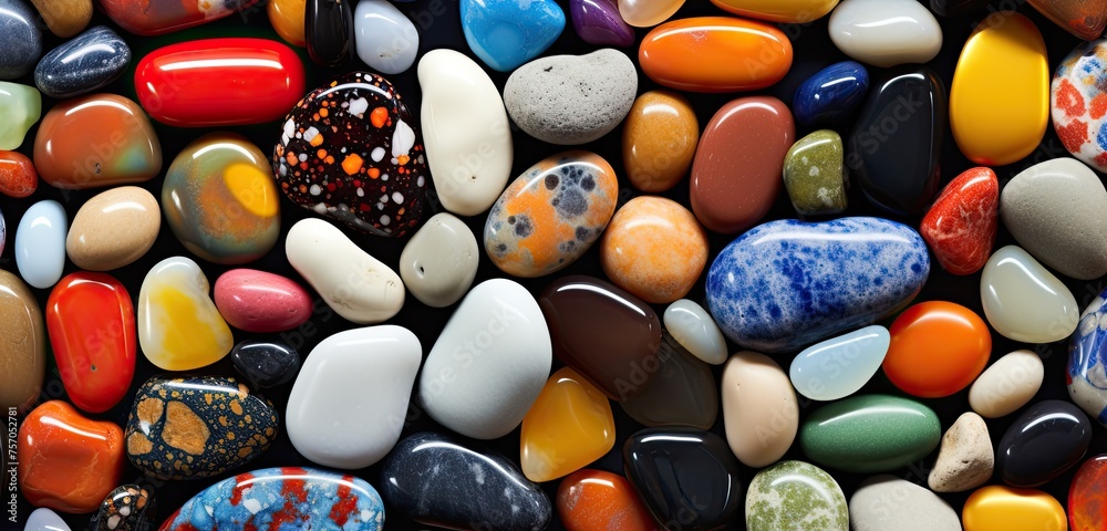 Colorful stone mosaics are expertly arranged to create exquisite decorative ornaments, transforming ordinary surfaces into works of art