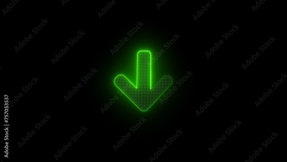 Neon arrow symbol icon. Green neon icon and black background with right arrow. Flat design. Forward pointing arrow for indication signal. Neon arrow symbol icon. Green neon icon and black background with right arrow. Flat design. Forward pointing arrow for indication signal.