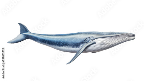 Graceful Blue Whale on a White Horizon on transparent background