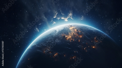 Cinematic shot of planet earth globe clouds and space