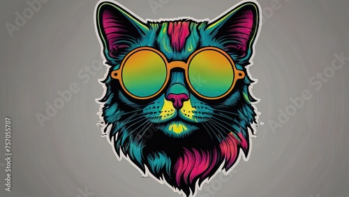 Cat in sunglasses on gray background graffiti style. Generated AI. photo