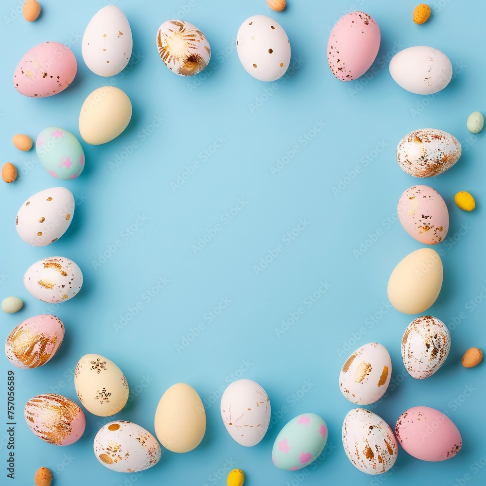 Happy Easter day background frame with eggs and empty copy space Generative Ai 